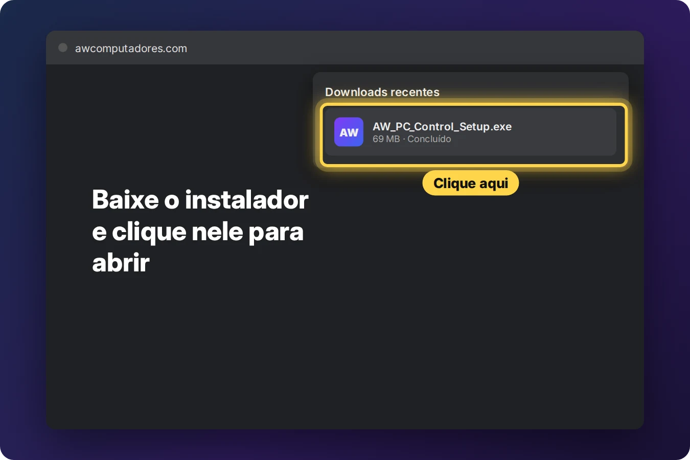 Arquivo do instalador na lista de downloads do navegador