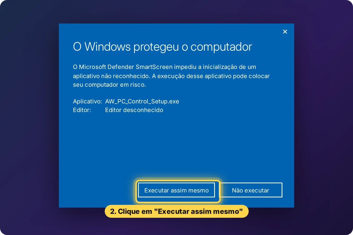 Botão Executar assim mesmo destacado